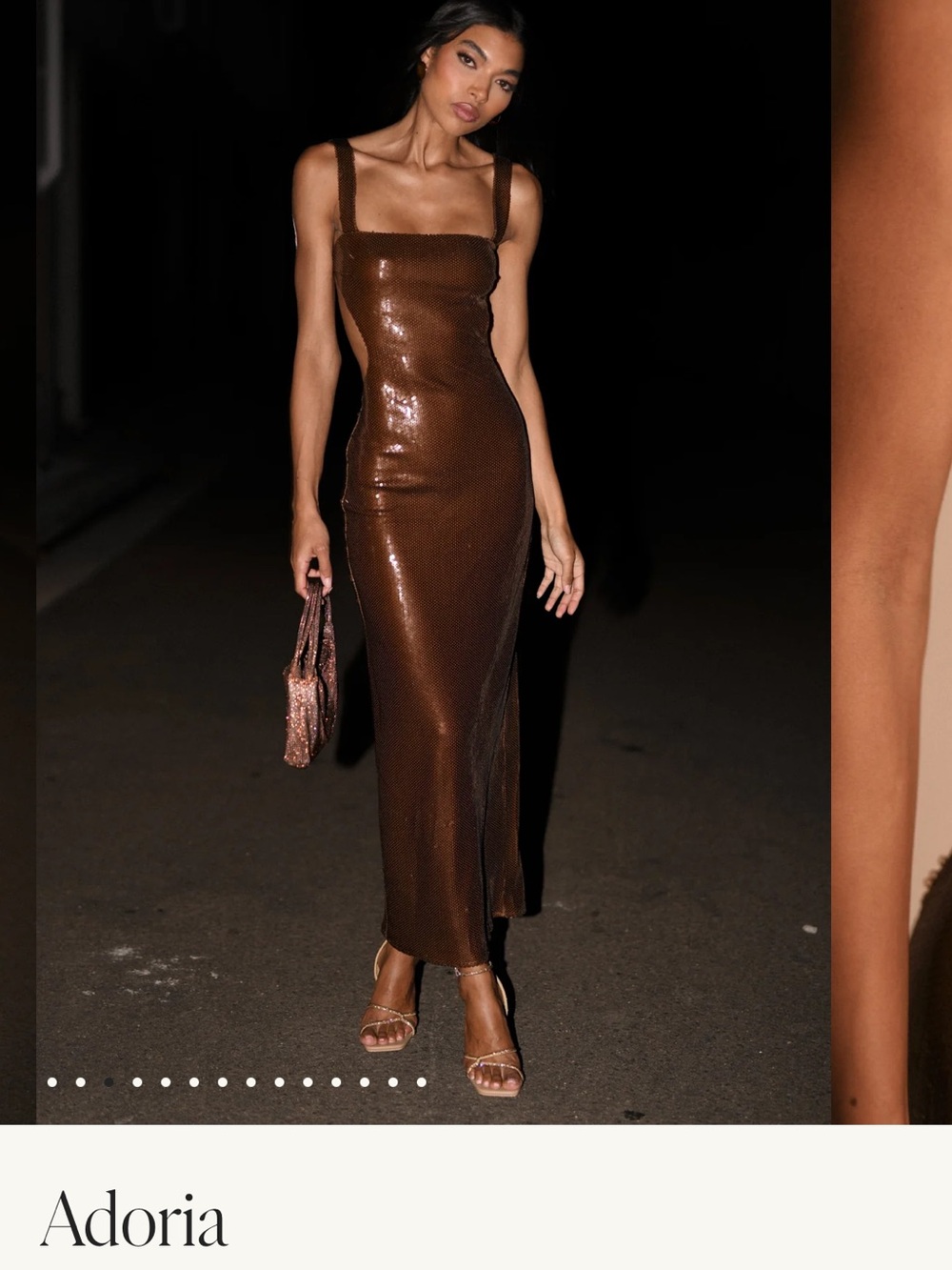 Meshki Adoria Brown Sequin Square-Neck Maxi Dress
